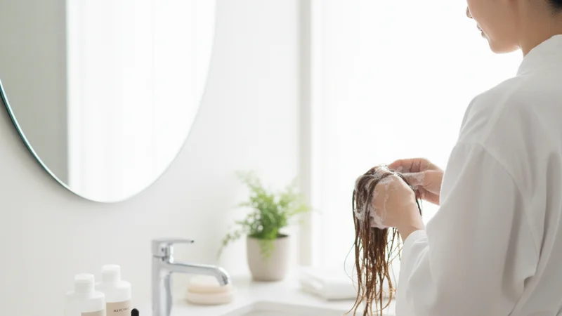 説明：スマホのカメラで成分表をスキャンし、特定の成分を拡大してチェックしている様子